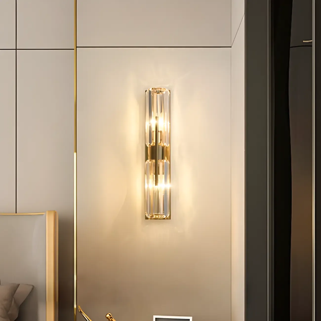 Elegant Gilded Glass and Crystal Ambient Wall Sconce Image - 2