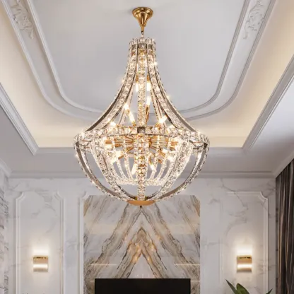 Gold Sphere Glamorous Crystal Stairwell Chandelier Image - 2