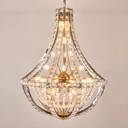 Gold Sphere Glamorous Crystal Stairwell Chandelier Image - 6