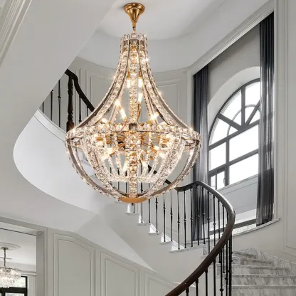 Gold Sphere Glamorous Crystal Stairwell Chandelier Image - 1