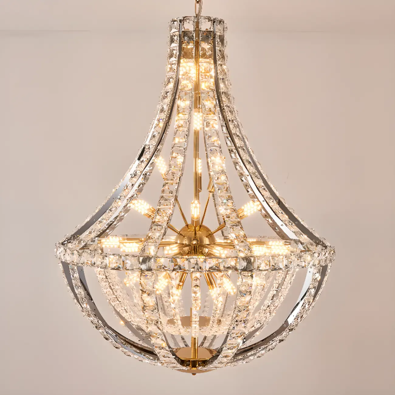 Gold Sphere Glamorous Crystal Stairwell Chandelier Image - 7