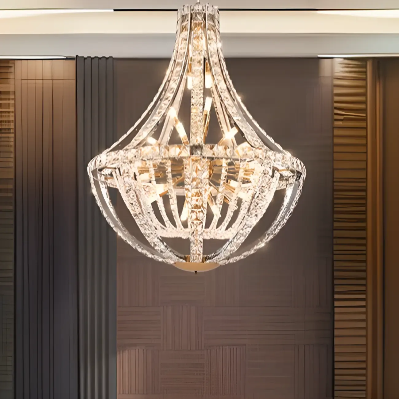 Gold Sphere Glamorous Crystal Stairwell Chandelier Image - 3