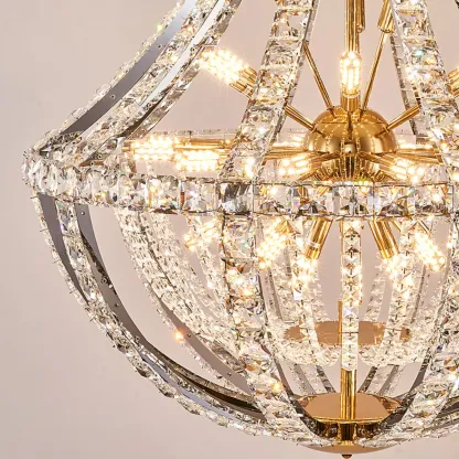 Gold Sphere Glamorous Crystal Stairwell Chandelier Image - 11
