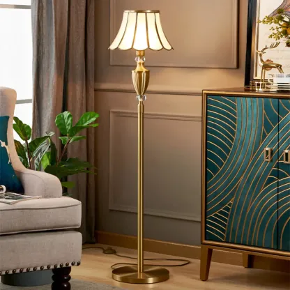 Traditional Gold Floor Lamp with Crystal Accents for Living Room Image - 1