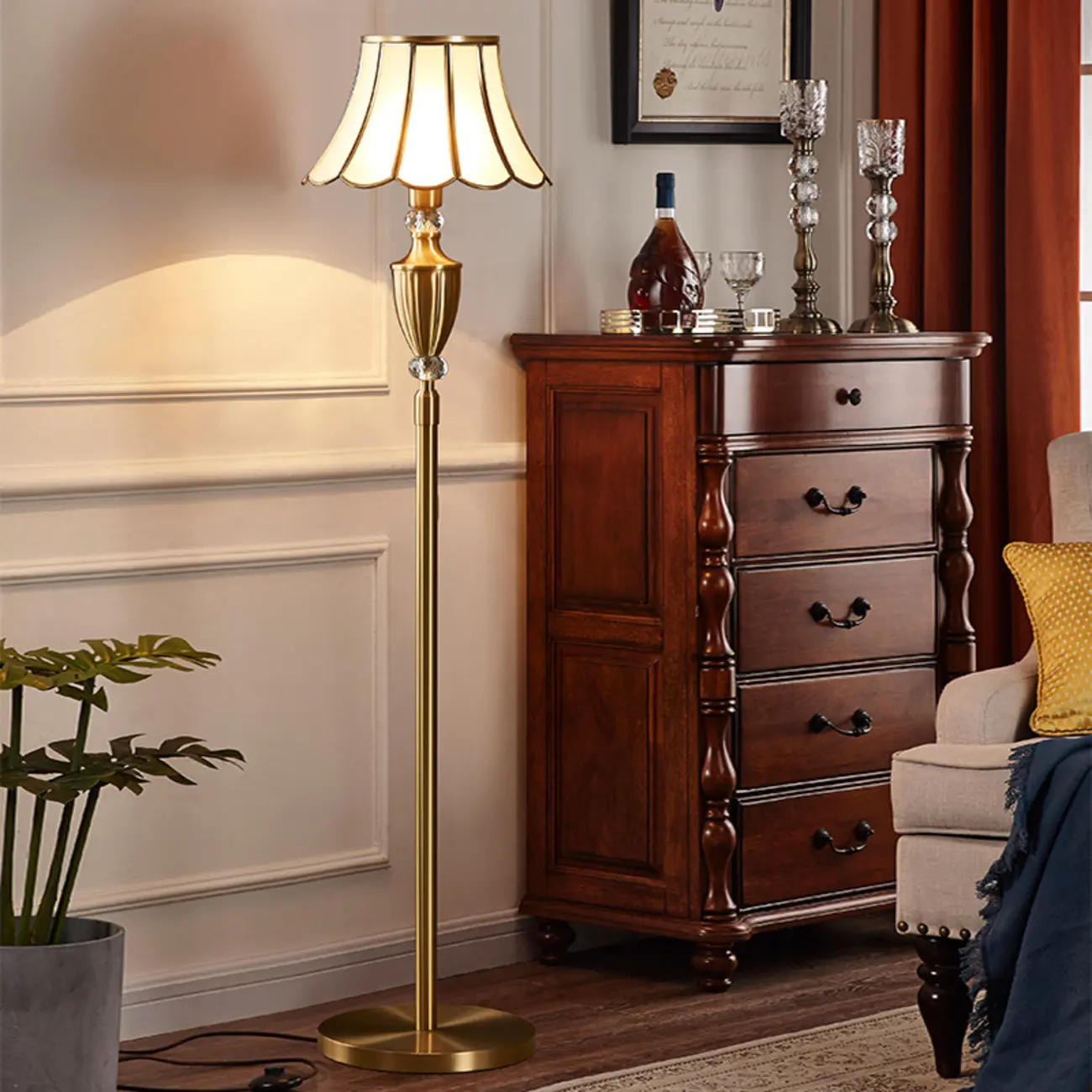Traditional Gold Floor Lamp with Crystal Accents for Living Room Image - 2 | homeyfad