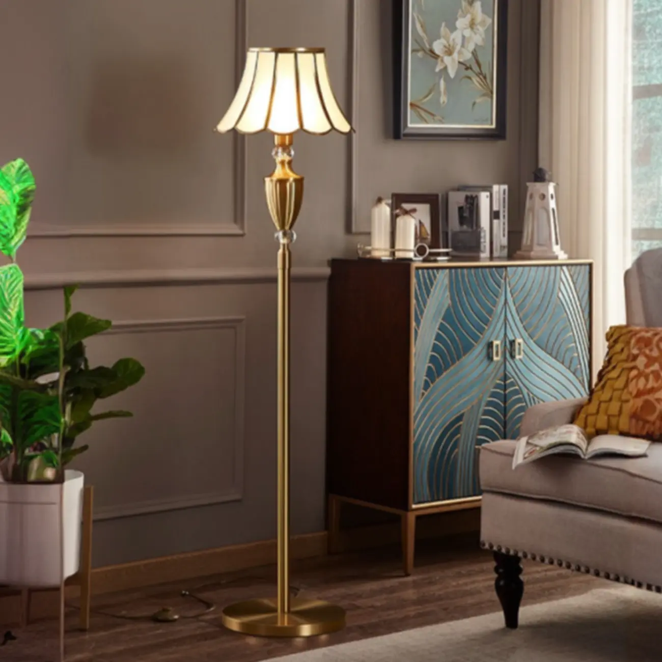 Traditional Gold Floor Lamp with Crystal Accents for Living Room Image - 4 | homeyfad