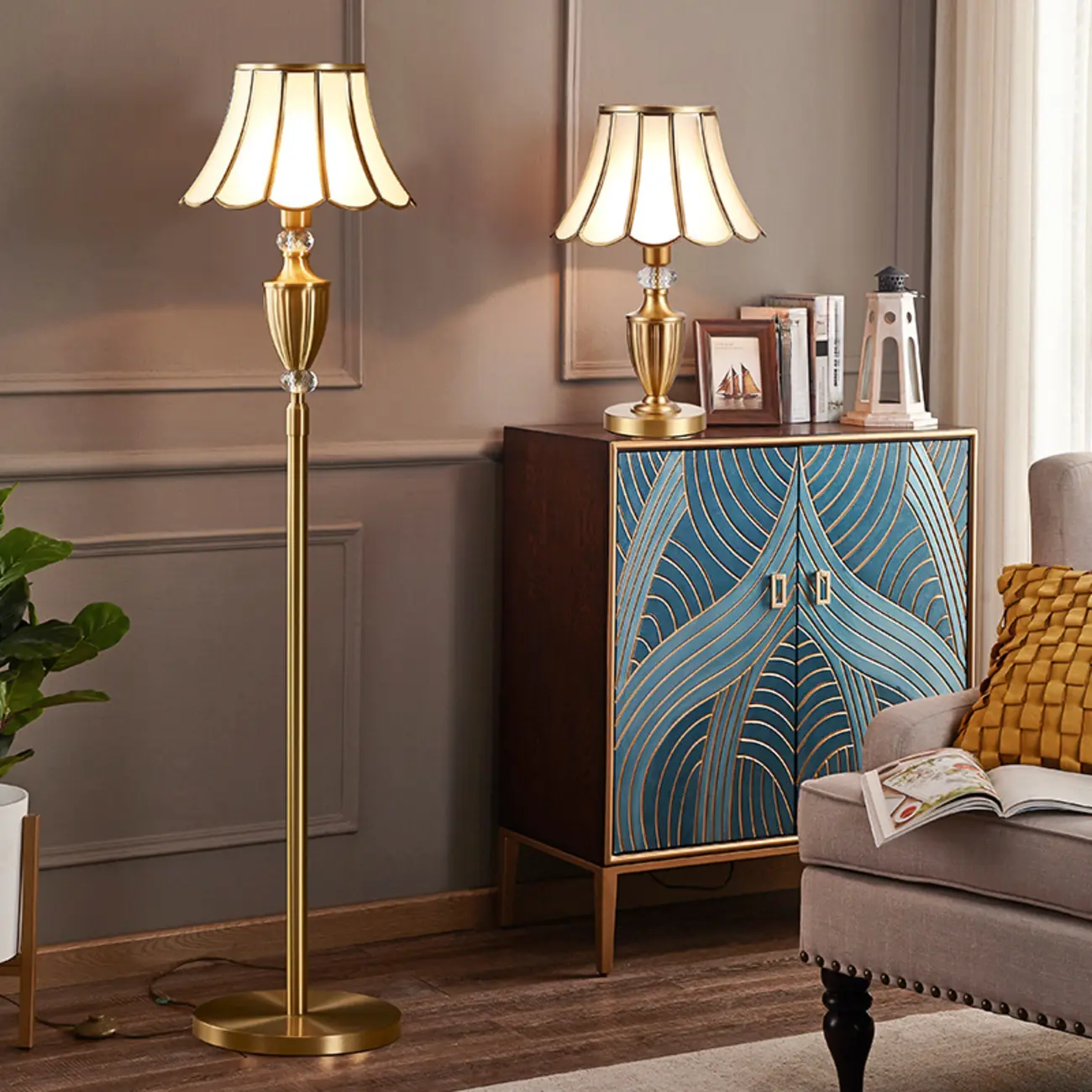 Traditional Gold Floor Lamp with Crystal Accents for Living Room Image - 6 | homeyfad