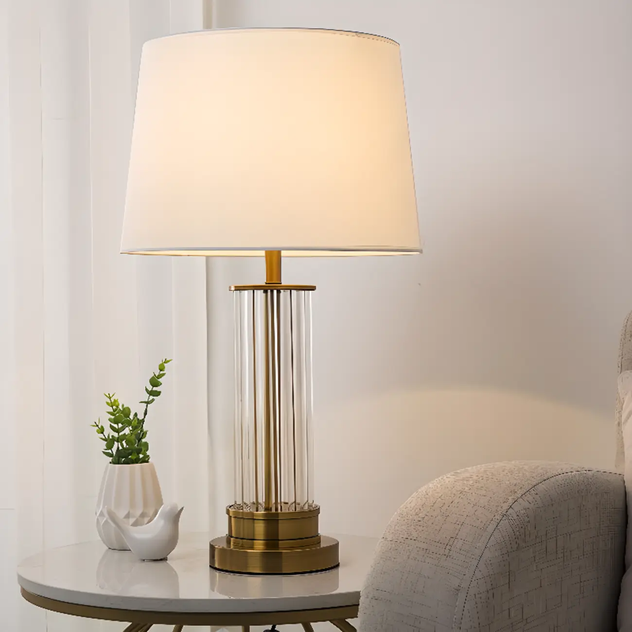 Modern Gold Metal Fabric LED Table Lamp for Bedroom  Image - 1 | homeyfad