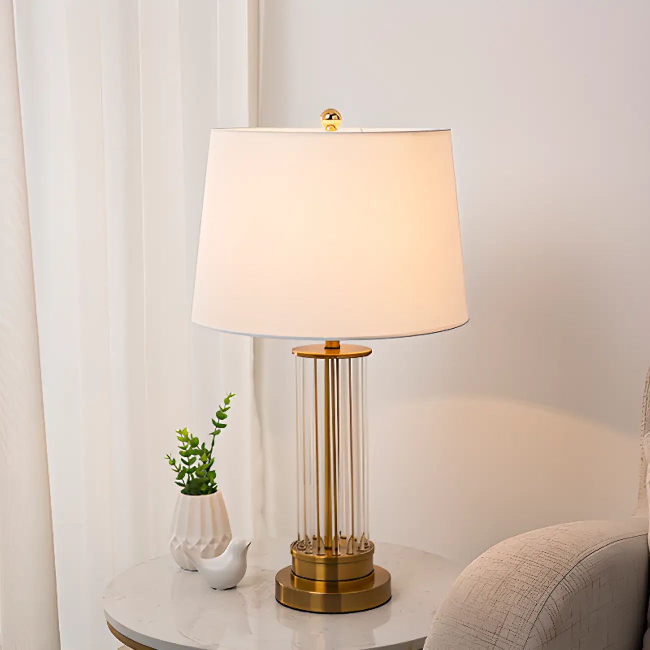 Modern Gold Metal Fabric LED Table Lamp for Bedroom  Image - 2 | homeyfad