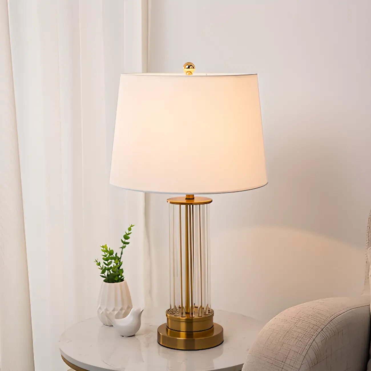 Modern Gold Metal Fabric LED Table Lamp for Bedroom  Image - 2