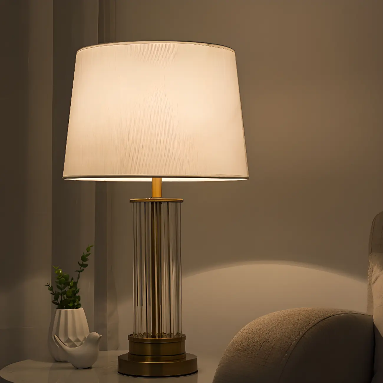 Modern Gold Metal Fabric LED Table Lamp for Bedroom  Image - 4 | homeyfad