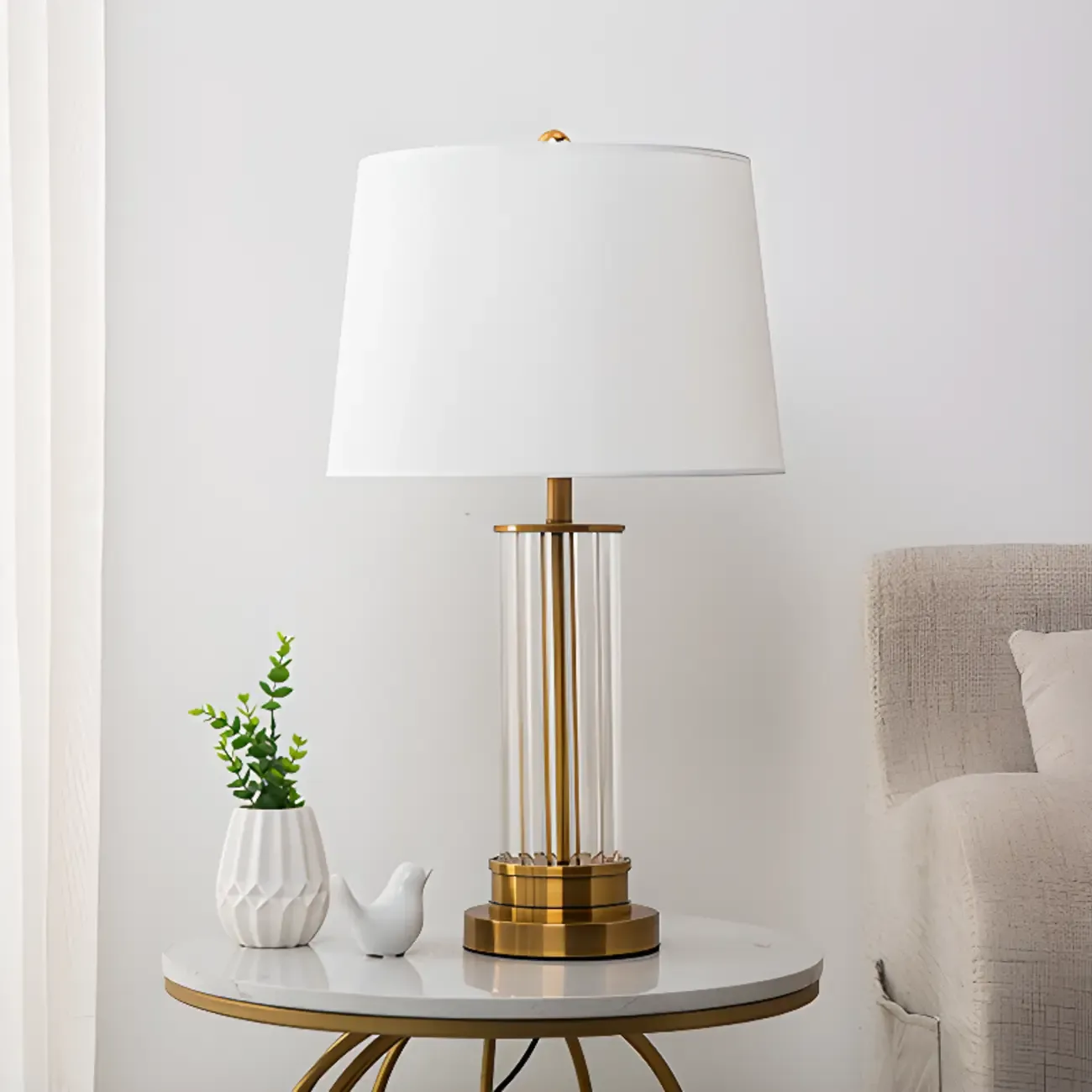 Modern Gold Metal Fabric LED Table Lamp for Bedroom  Image - 3