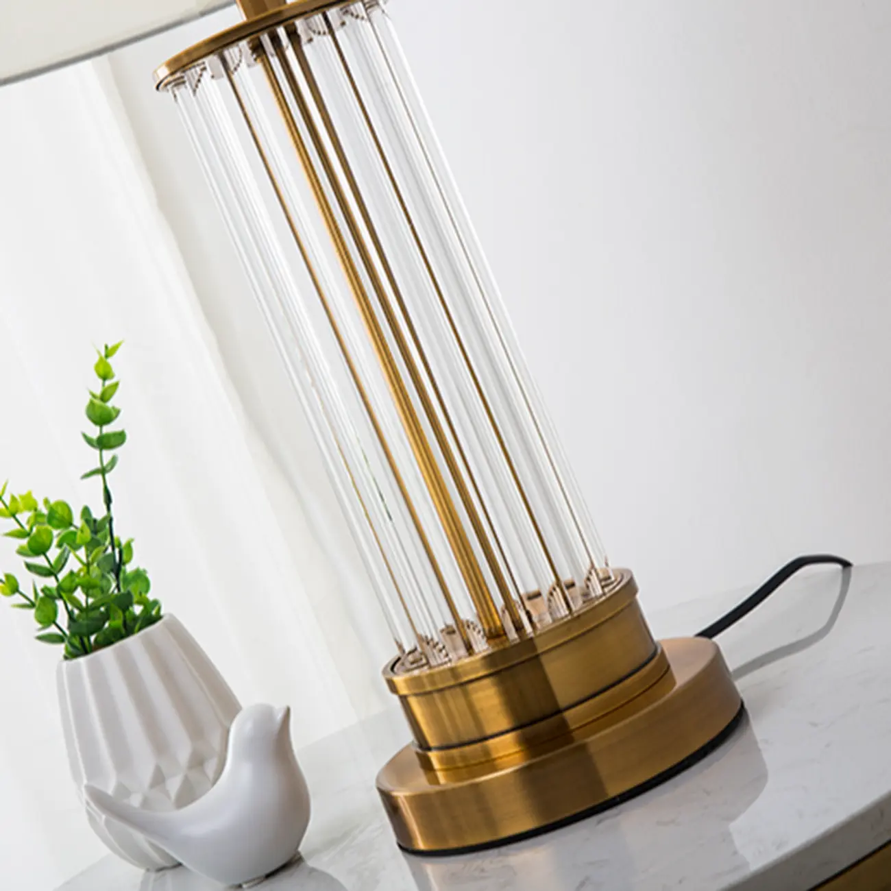 Modern Gold Metal Fabric LED Table Lamp for Bedroom  Image - 10 | homeyfad