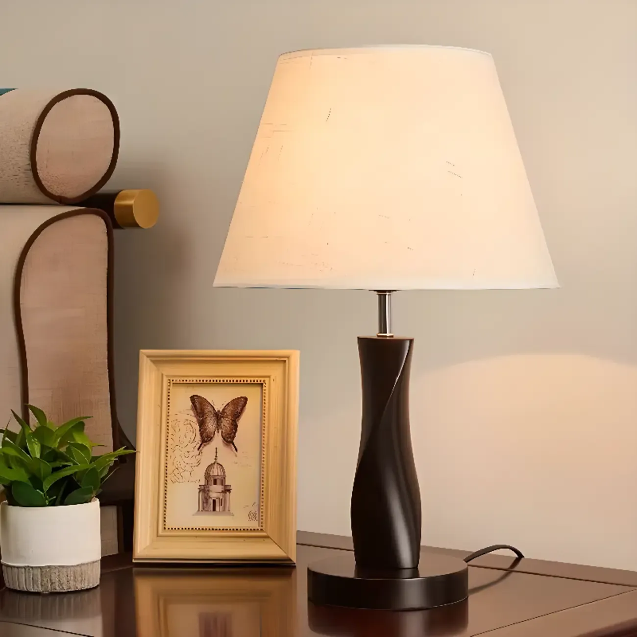 Elegant Modern Wood Fabric	Black  LED Table Lamp Dimmable  Image - 1