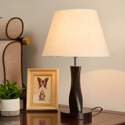 Elegant Modern Wood Fabric	Black  LED Table Lamp Dimmable  Image - 1