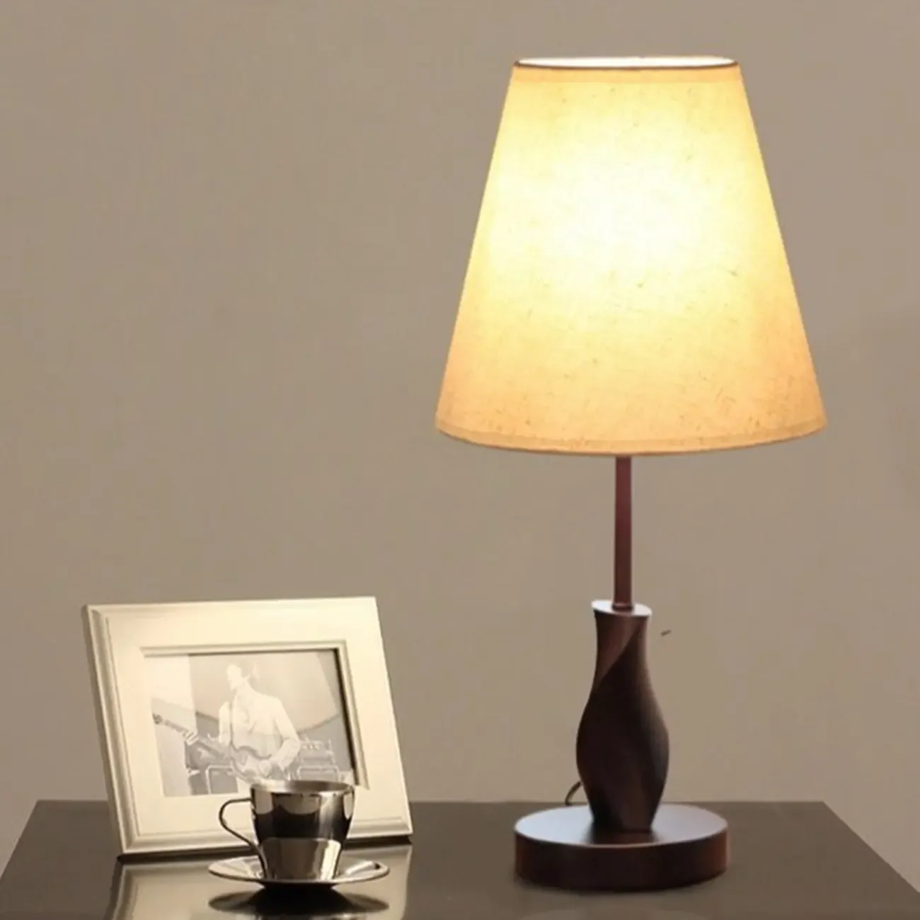 Elegant Modern Wood Fabric	Black  LED Table Lamp Dimmable  Image - 2