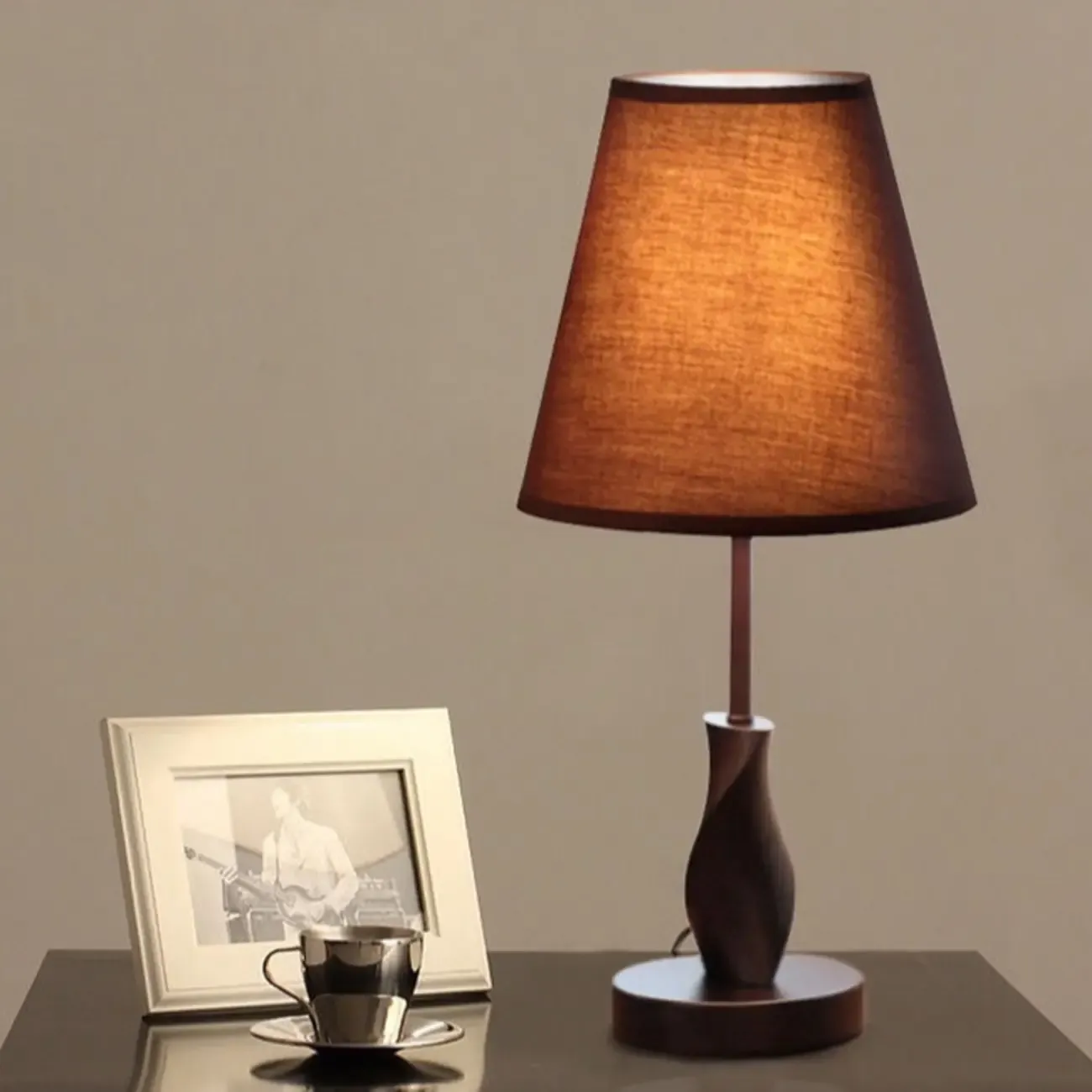 Elegant Modern Wood Fabric	Black  LED Table Lamp Dimmable | HomeyFad