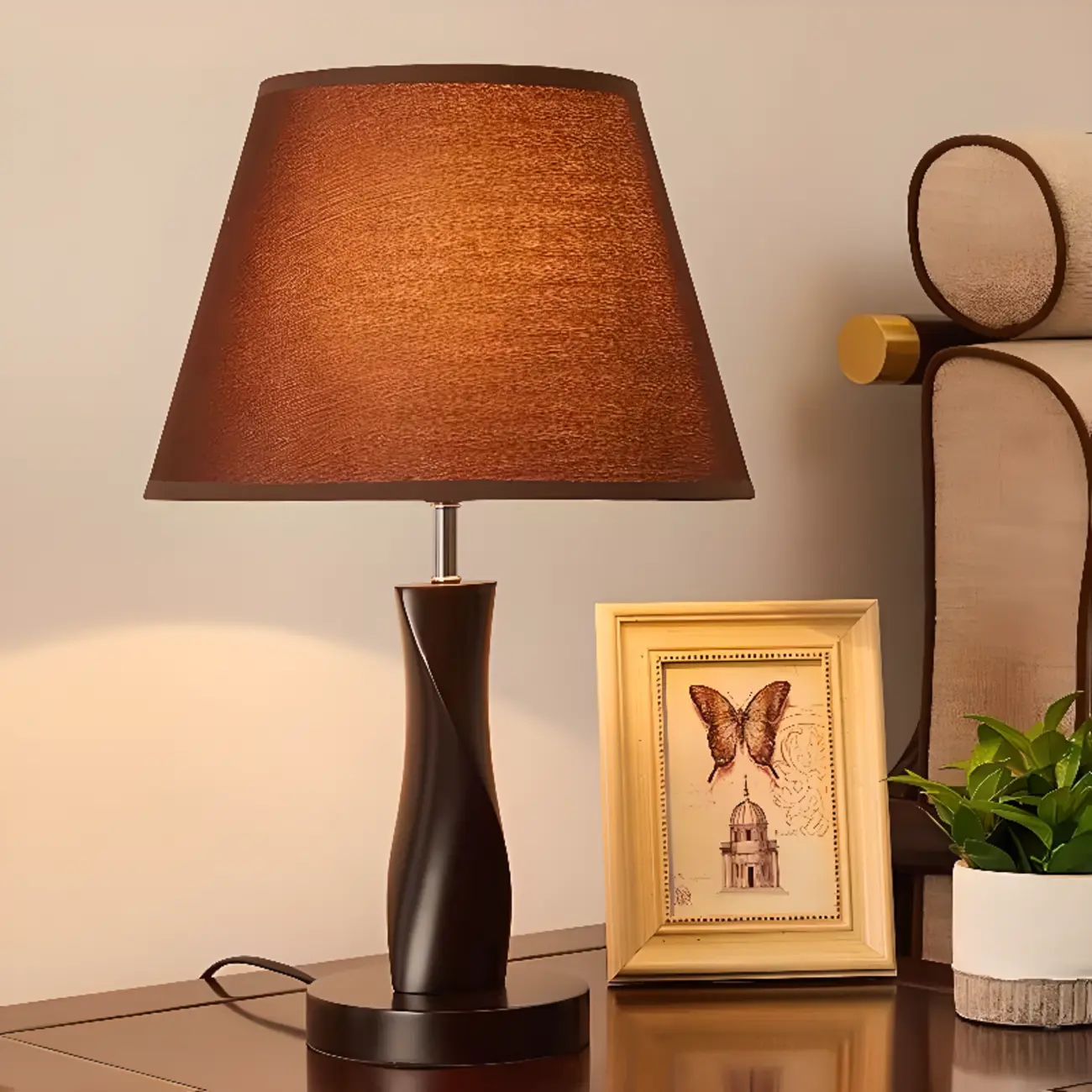 Elegant Modern Wood Fabric	Black  LED Table Lamp Dimmable  Image - 4 | homeyfad