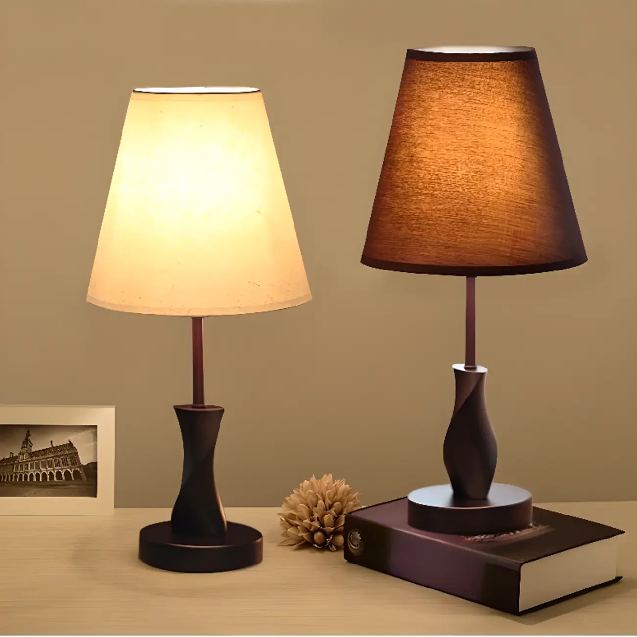 Elegant Modern Wood Fabric	Black  LED Table Lamp Dimmable  Image - 6 | homeyfad