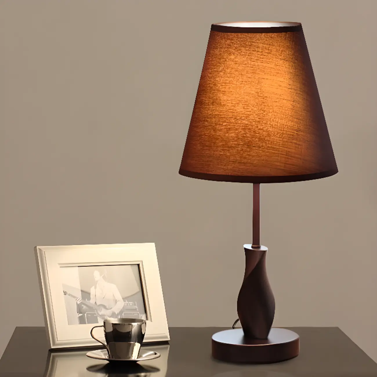 Elegant Modern Wood Fabric	Black  LED Table Lamp Dimmable  Image - 8 | homeyfad