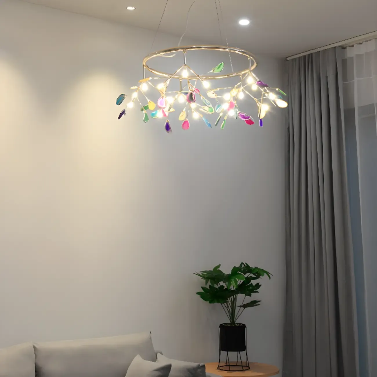 Colorful Agate Stone Circular Ring Branches Chandelier Image - 1