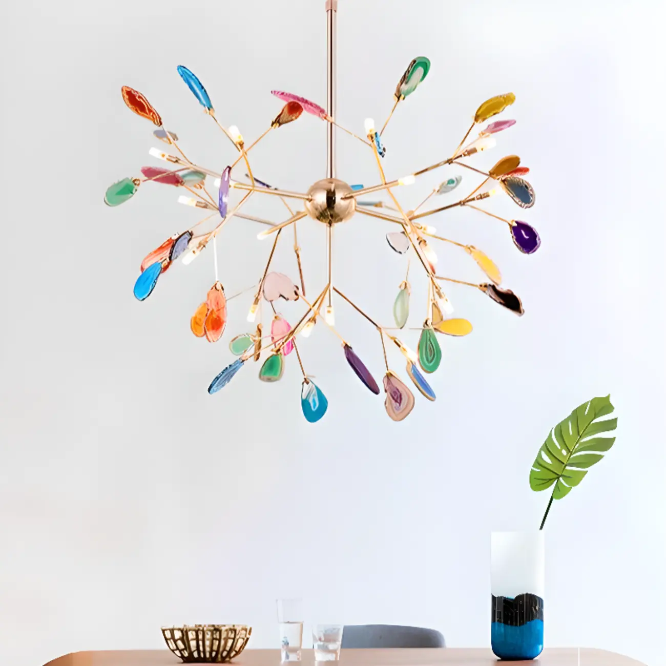 Colorful Agate Stone Circular Ring Branches Chandelier Image - 3 | homeyfad