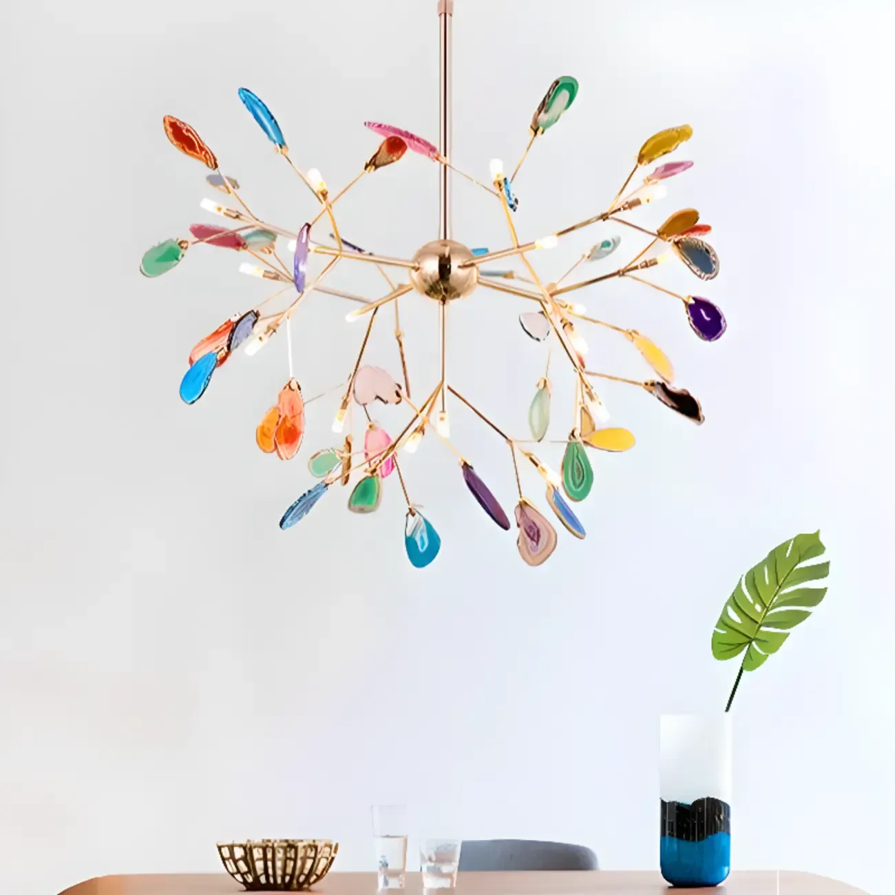Colorful Agate Stone Circular Ring Branches Chandelier Image - 3