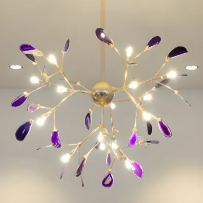 Colorful Agate Stone Circular Ring Branches Chandelier Image - 4
