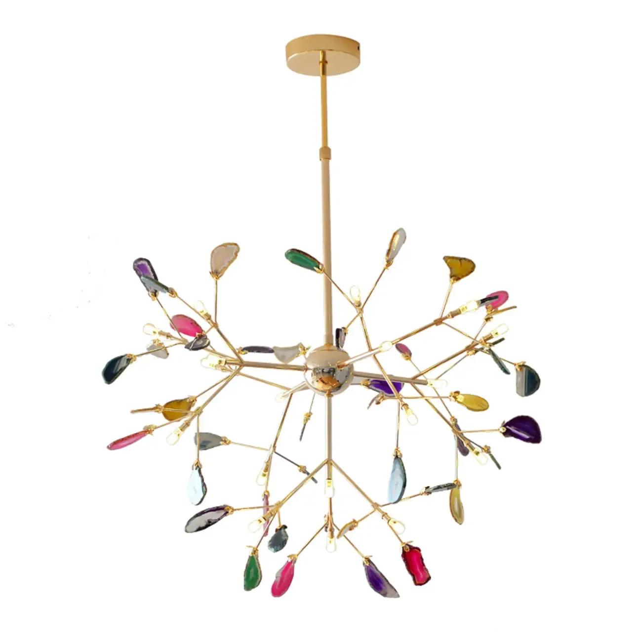 Colorful Agate Stone Circular Ring Branches Chandelier Image - 6