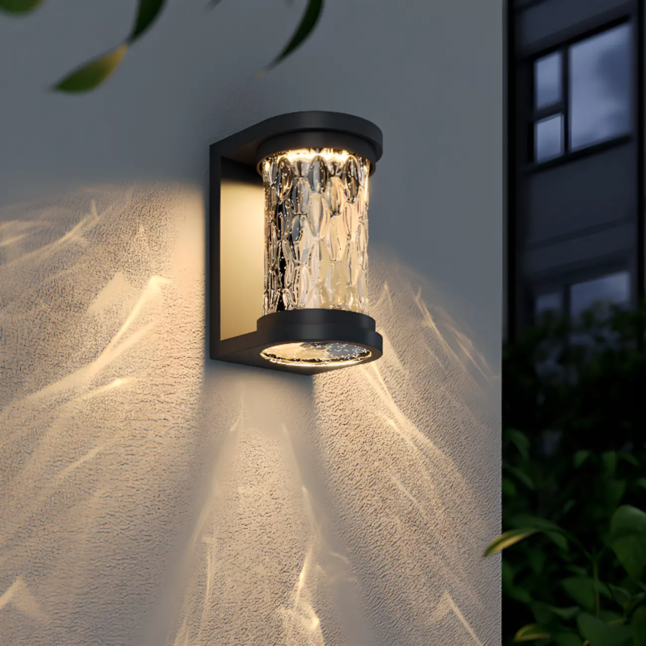 Modern Black Cylinder Ribbed Glass Outdoor Wall Light | homeyfad