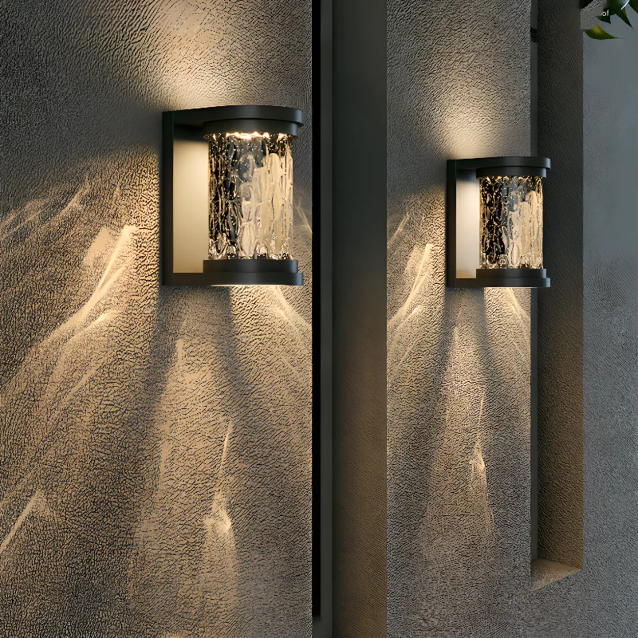Modern Black Cylinder Ribbed Glass Outdoor Wall Light | homeyfad