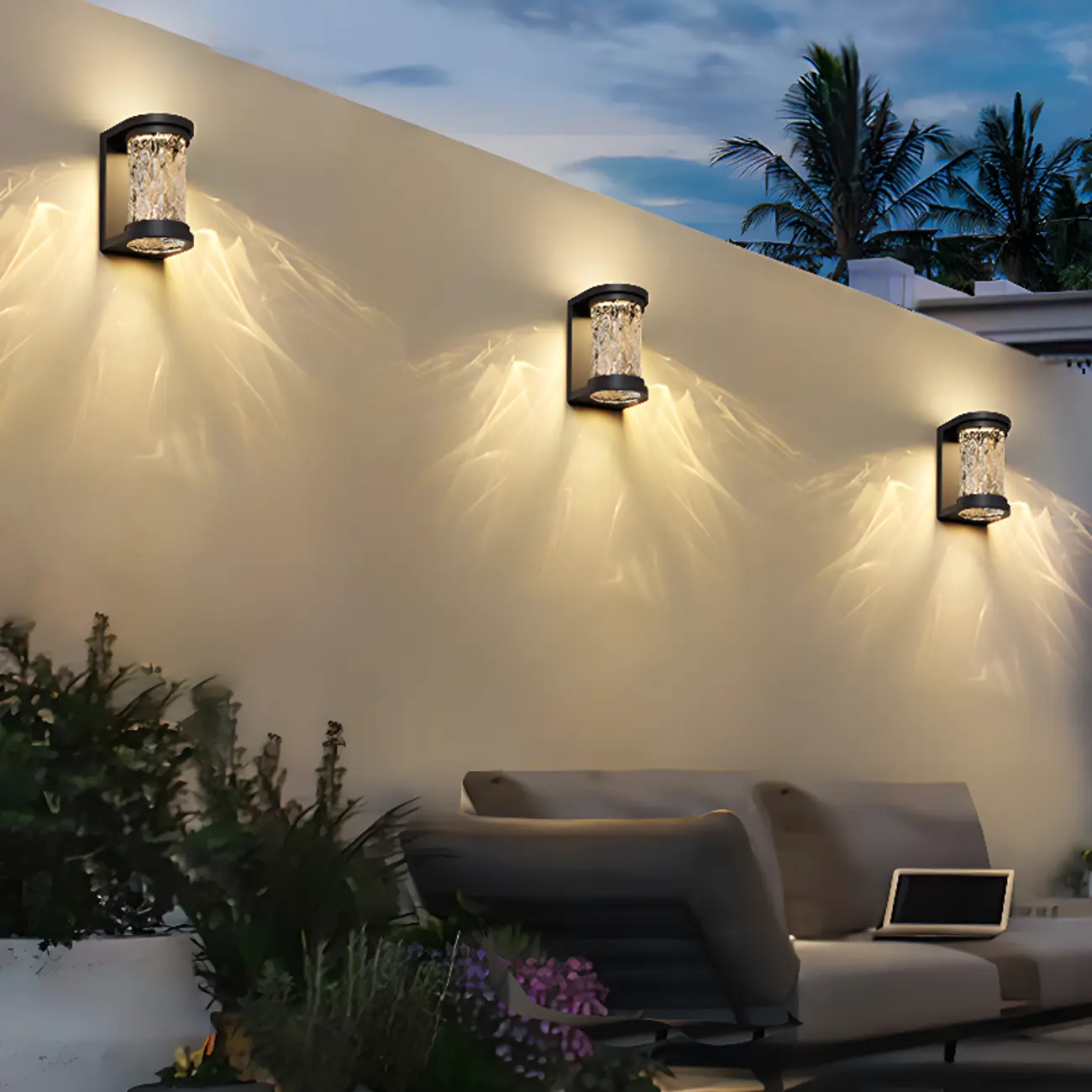 Modern Black Cylinder Ribbed Glass Outdoor Wall Light | homeyfad