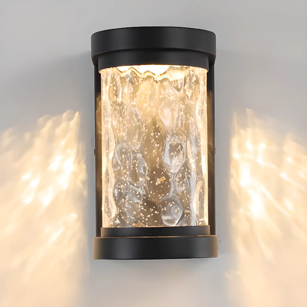 Modern Black Cylinder Ribbed Glass Outdoor Wall Light | homeyfad