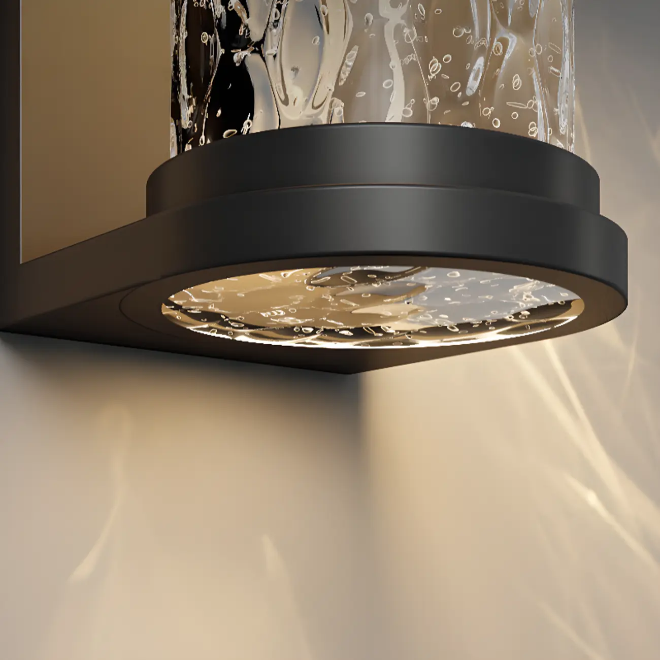 Modern Black Cylinder Ribbed Glass Outdoor Wall Light | homeyfad