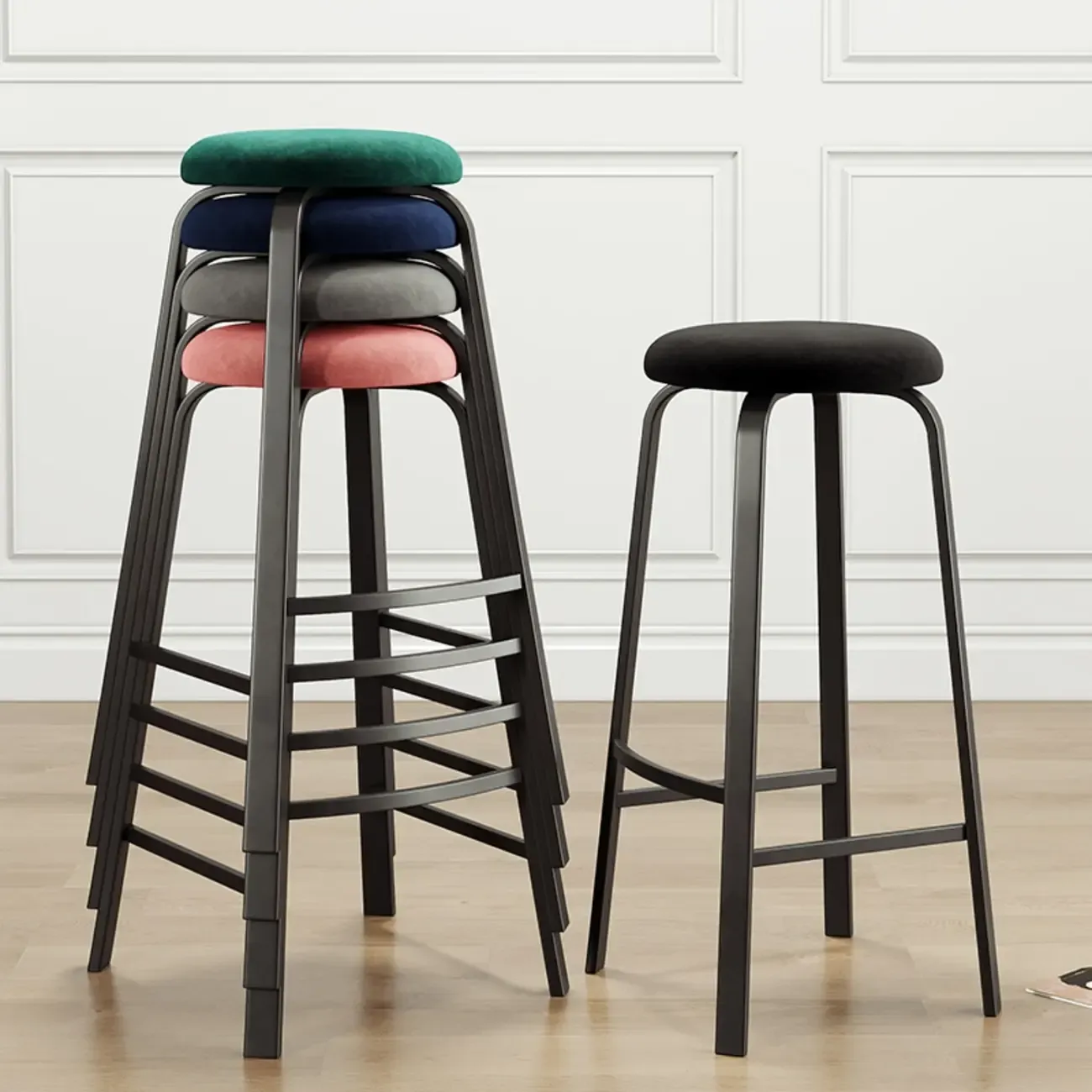 Minimalist Round Stackable Footrest Bar Stools Image - 10