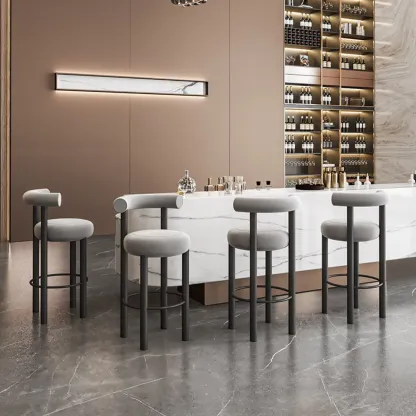 Modern Black Round Upholstered Bar Stool