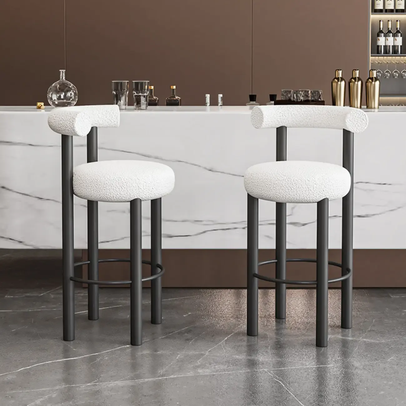 Modern Black Round Upholstered Bar Stool