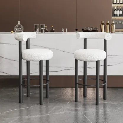 Modern Black Round Upholstered Bar Stool