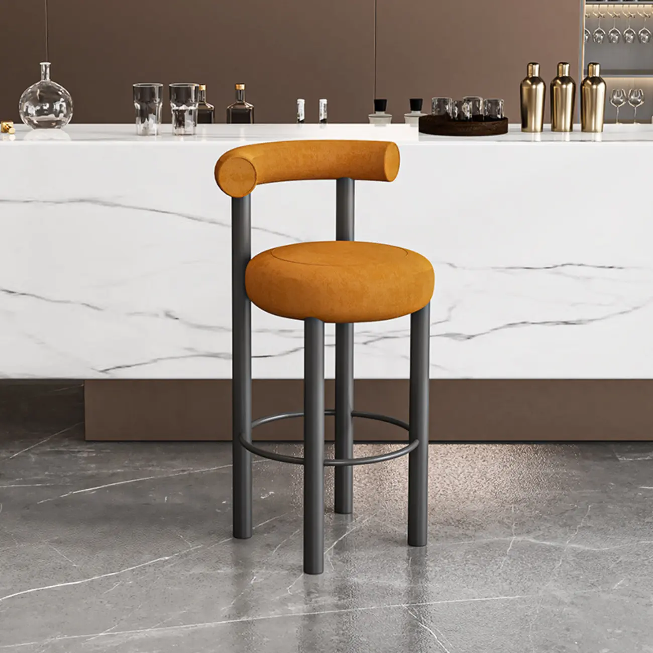 Modern Black Round Upholstered Bar Stool | homeyfad