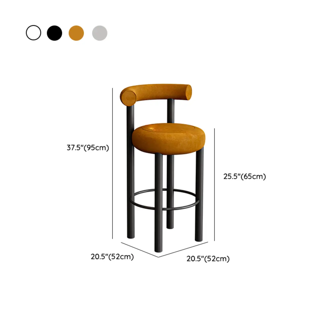 Modern Black Round Upholstered Bar Stool | homeyfad