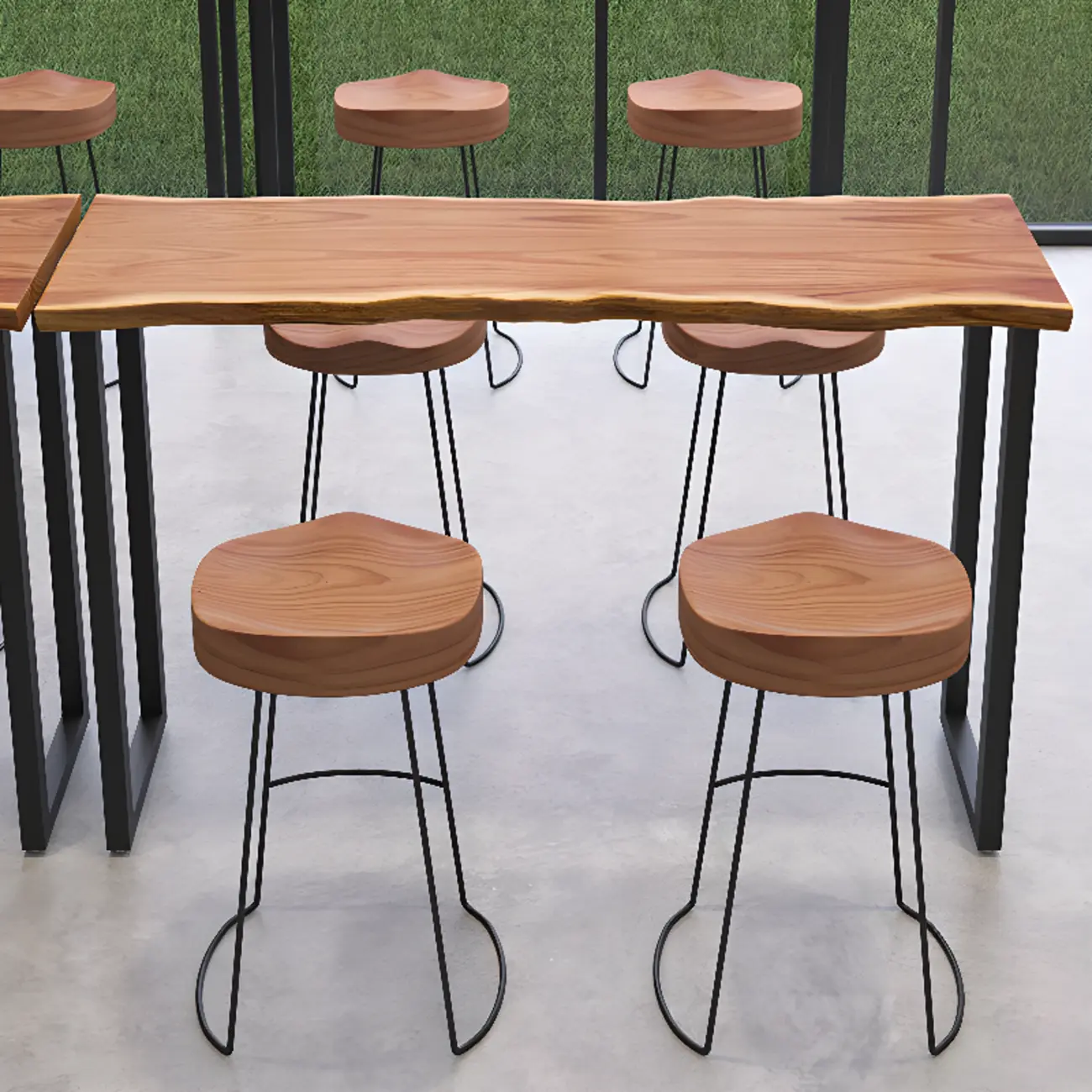 Wooden Top Modern Bar Table Metal Sled Base for Kitchen Image - 4 | homeyfad