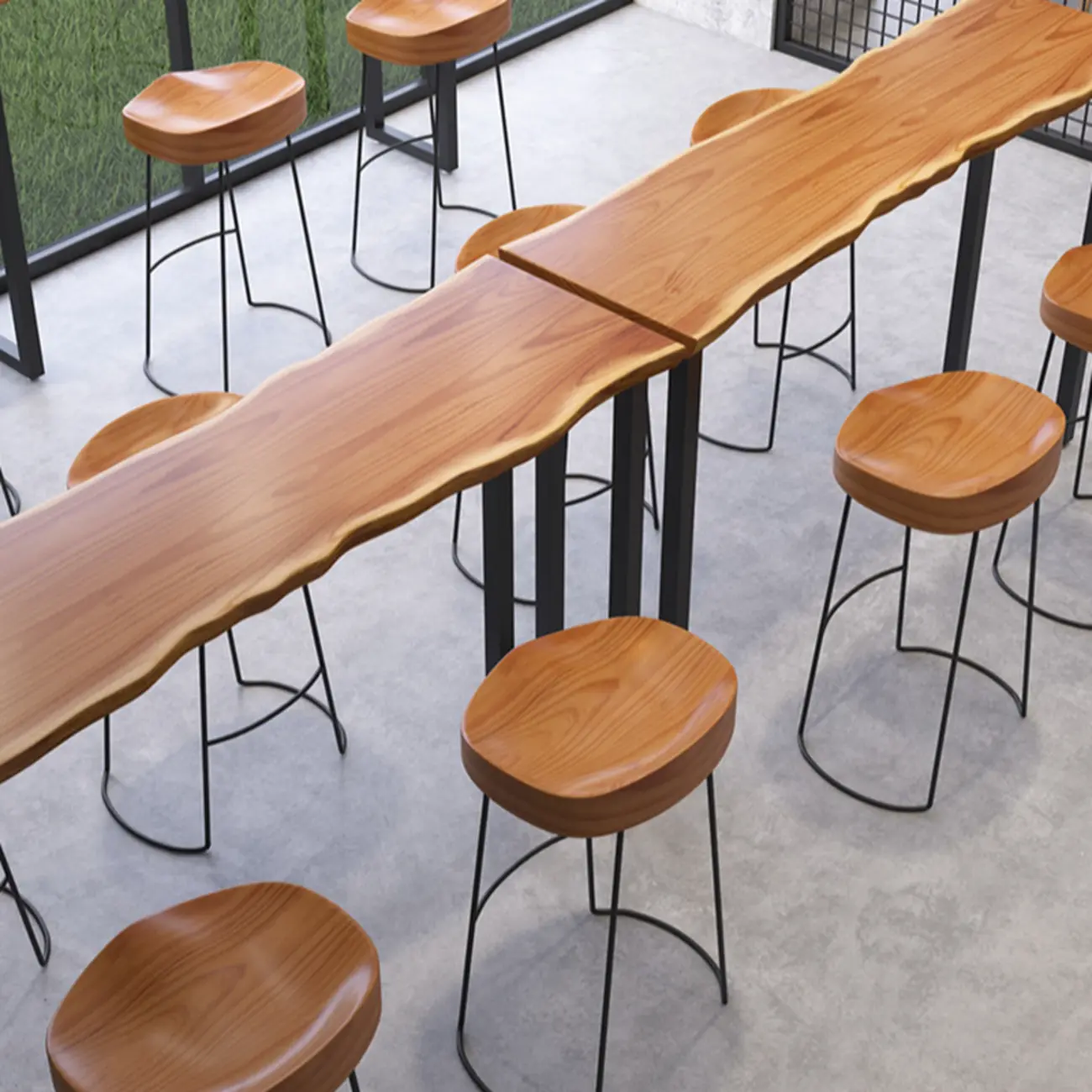 Wooden Top Modern Bar Table Metal Sled Base for Kitchen Image - 10 | homeyfad