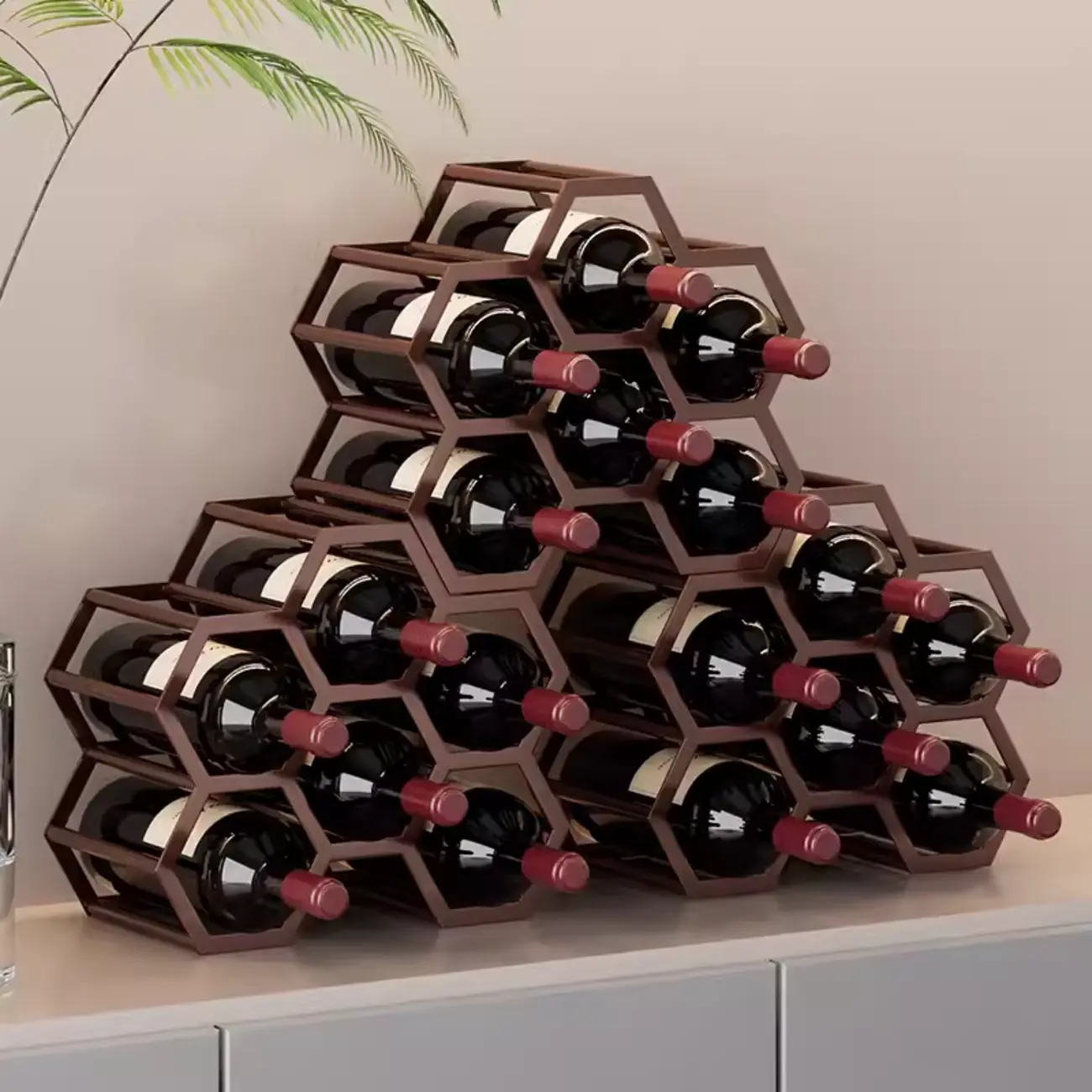 Freestanding Metal Wine Rack Hexagon Tabletop Bottle Holder | homeyfad
