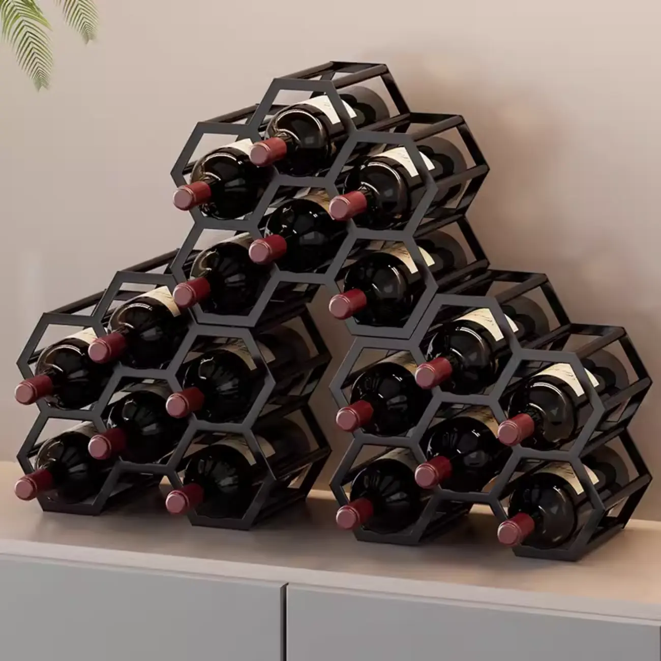 Freestanding Metal Wine Rack Hexagon Tabletop Bottle Holder | homeyfad