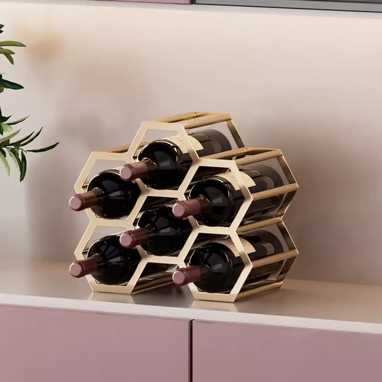 Freestanding Metal Wine Rack Hexagon Tabletop Bottle Holder | homeyfad
