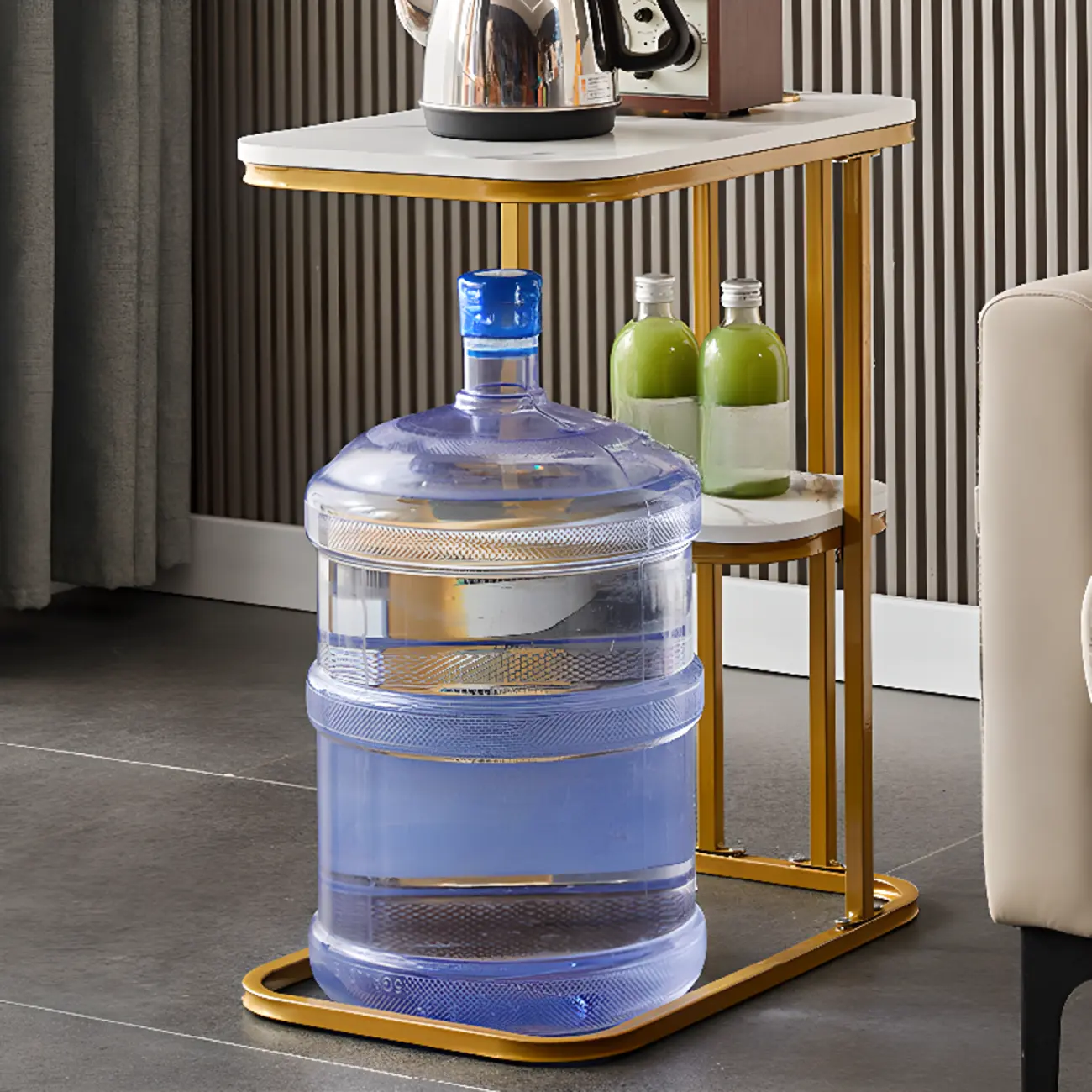  C-Shaped Wood Narrow End Table with Storage for Small Space Image - 2 | homeyfad