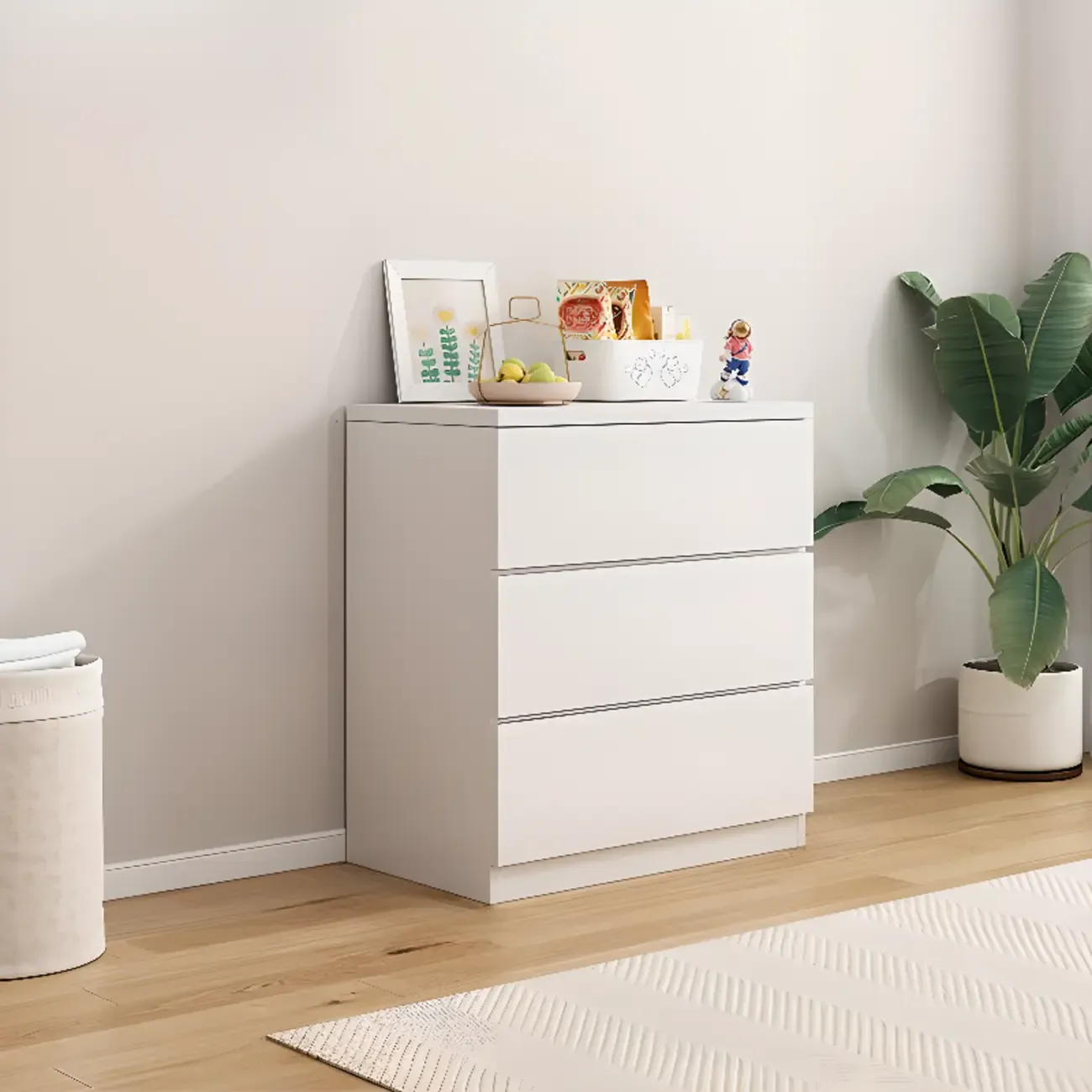 Minimalist Geometric White Manufactured Wood Bedroom Chest Image - 2