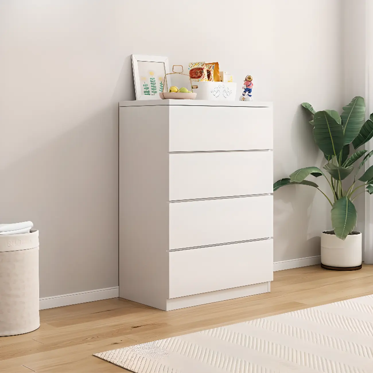 Minimalist Geometric White Manufactured Wood Bedroom Chest Image - 3 | homeyfad