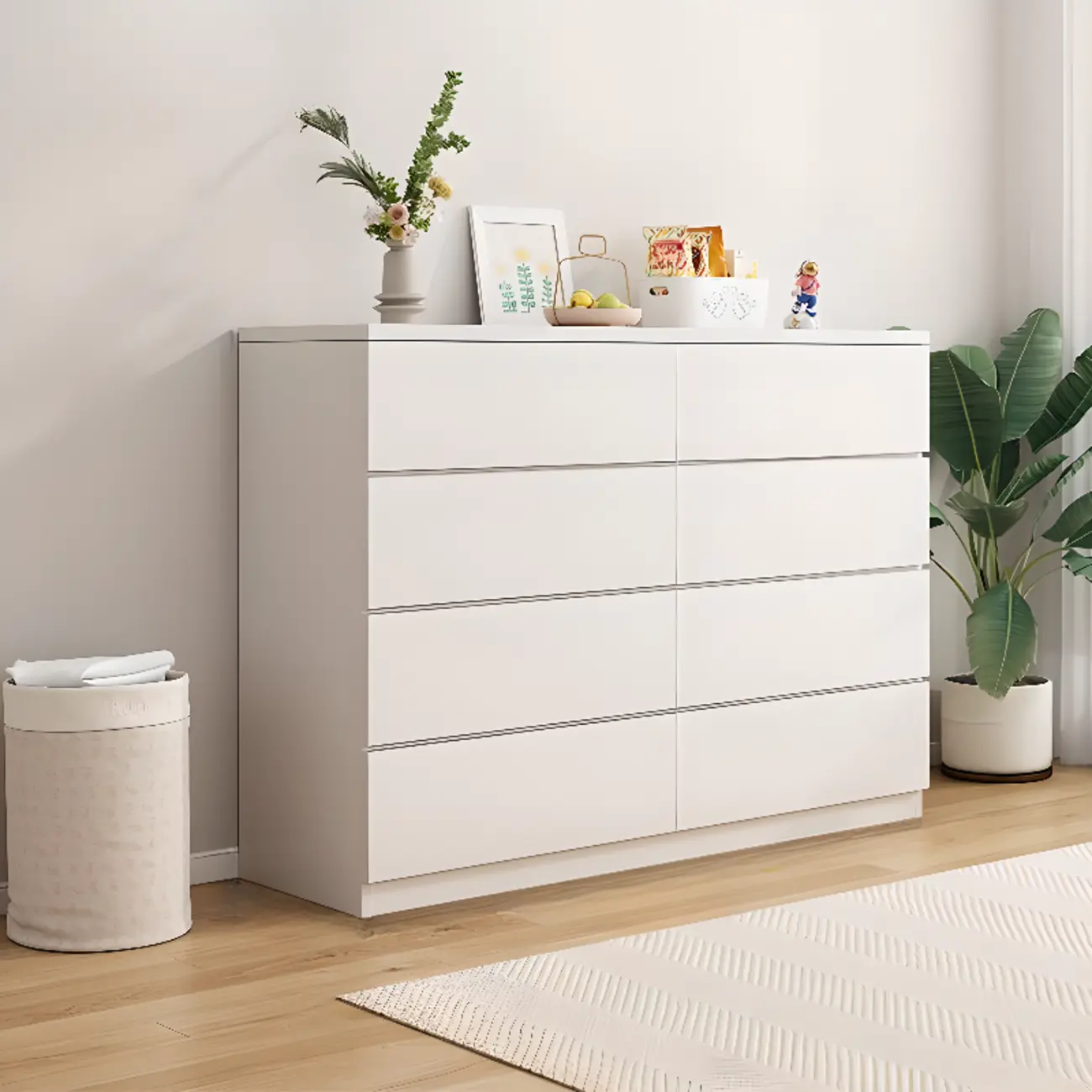 Minimalist Geometric White Manufactured Wood Bedroom Chest Image - 9 | homeyfad