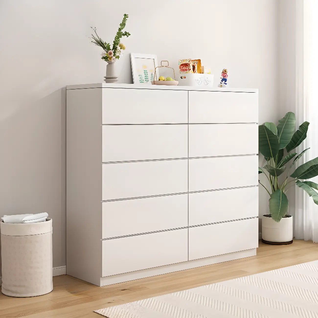 Minimalist Geometric White Manufactured Wood Bedroom Chest Image - 10 | homeyfad